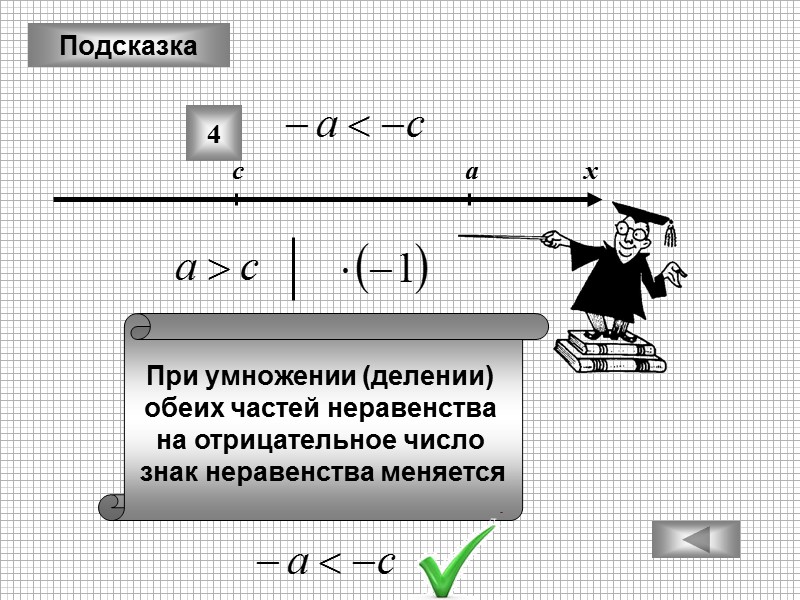 Подсказка 4 При умножении (делении)  обеих частей неравенства  на отрицательное число 